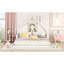 Lit simple en bois avec tête de lit en forme de maison, blanc-608216376-608216378