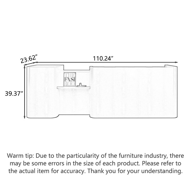Standard Manufactured Reception Desk, Brown, 39.37" H x 110.24" W x 23.62" D