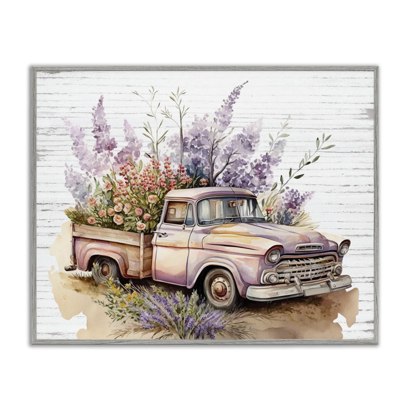 Art de giclée encadrée de camion rempli de lavande par lettré et doublé, H 11 po x l 14 po, Estampe numérique Farmhouse