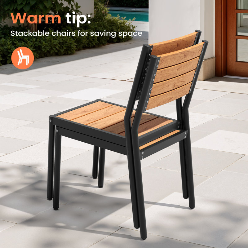 Deen Auminum Stackable Outdoor Dining Chair, Brown, 2