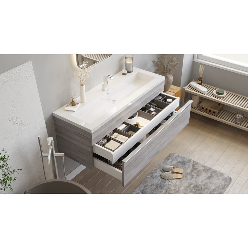 Arlie 42" Single Sink Wall Mounted Bathroom Vanity with Cultured Marble Top, Soho