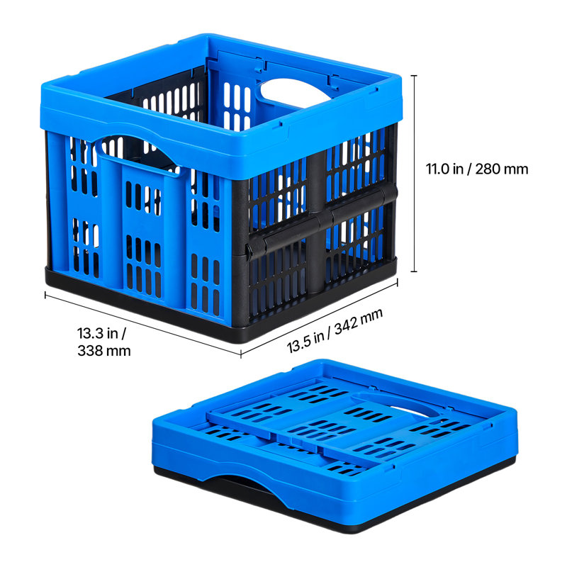 Bacs de rangement pliables en plastique, 25 L, caisses de rangement pliables empilables avec poignées, capacité de 22 lb par bac, contenants robustes pliables, paniers peu encombrants, pour organiser la maison