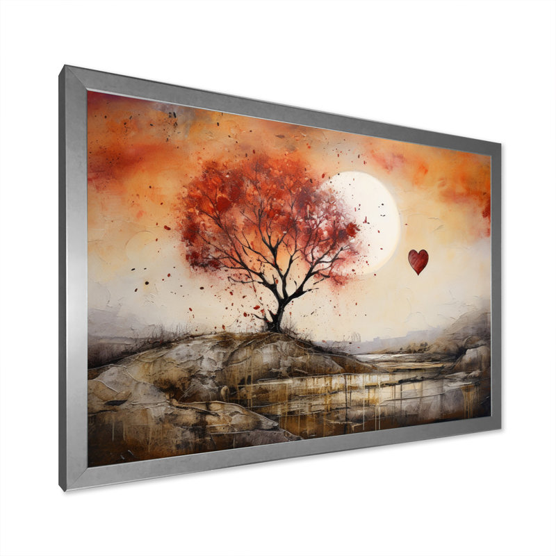" Romantic Tree Landscape Melting Hearts ", Silver Single Picture Framed, 24" H x 32" W x 1" D