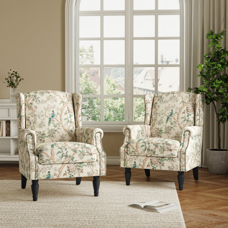 Fauteuil d'appoint à oreilles avec garniture cloutée Duward Bird, Oiseau 