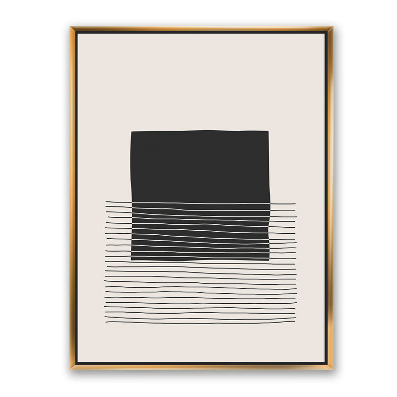 Kiro Minimal Geometric Lines and Squares VIII - Floater Frame Print on Canvas, Gold Framed Canvas, 46'' H x 36'' W x 1.5'' D