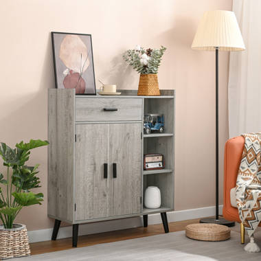 usikey Storage Cabinet, Industrial Floor Cabinet with 2 Drawers & Doors,  Freestanding Storage Cabinet with 1 Shlef & Metal Frame, Sideboard, Accent