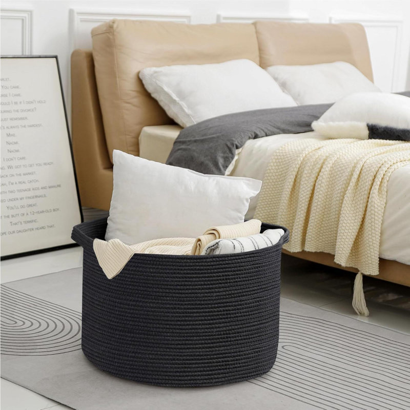 Blanket Basket,Woven Rope Baskets For Storage, Kids Dog Toy Storage Box Organizer Bins, Blanket Storage For Living Room,  Wicker Baskets For Organizing