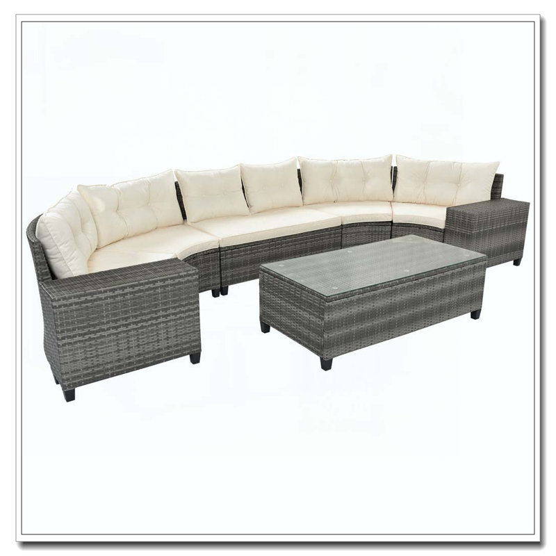 Ensemble de 8 chaises d'extérieur rondes en osier, Beige