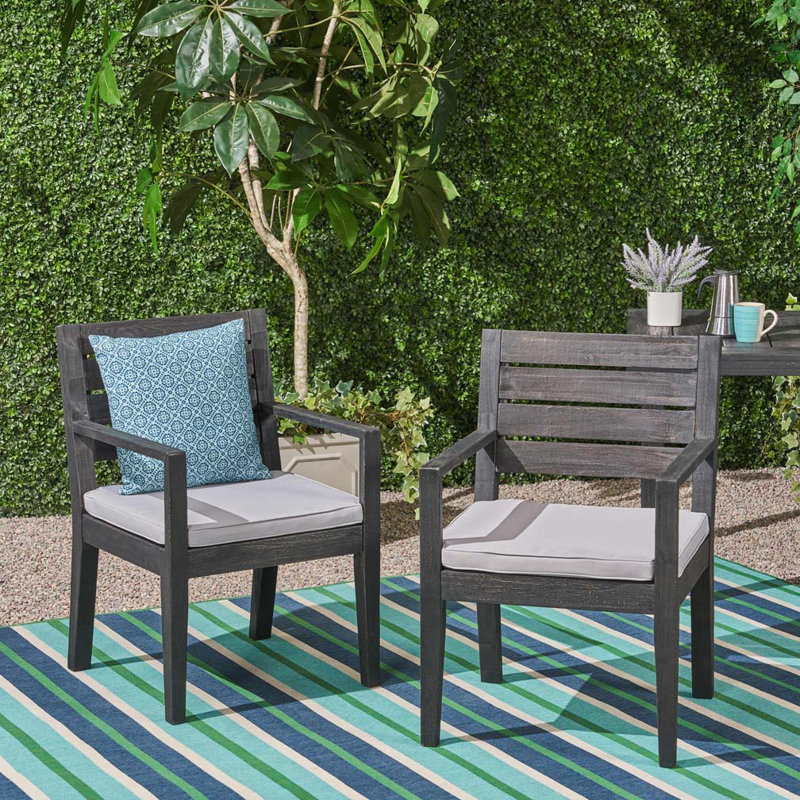 Outdoor Acacia Wood Club Chairs with Cushions,Dining Chair, Gray