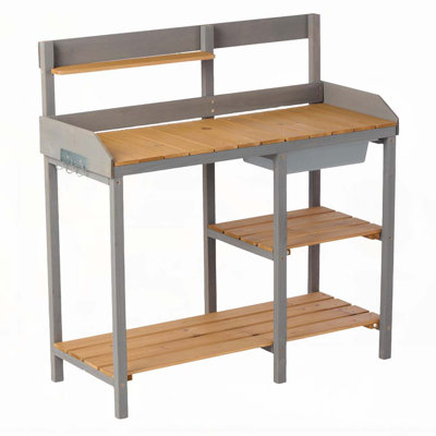 Banc de rempotage extérieur, table de travail en bois avec armoire pour fournitures de jardin
