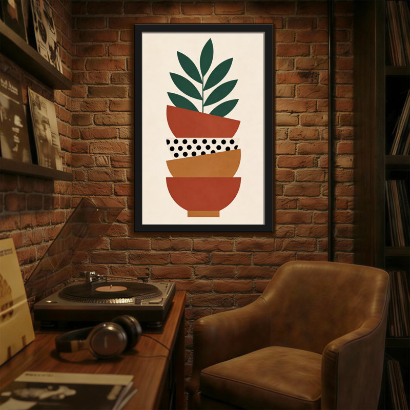 Abstraits pots empilés avec pois et feuilles, H 24 po x l 16 po