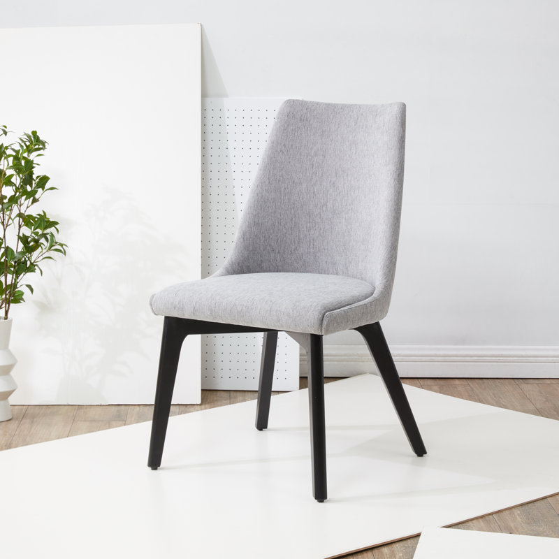 Emestina 19.5'' H Linen Upholstered Side Chair, Black Frame/Gray Cushion