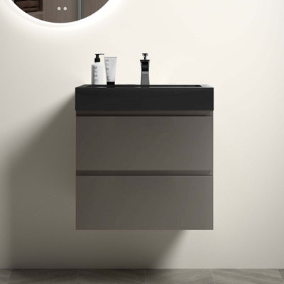 Meuble-lavabo de salle de bain avec lavabo, grand meuble-lavabo flottant mural pour salle de bain moderne, lavabo une pièce sans drain ni robinet, pré-assemblé