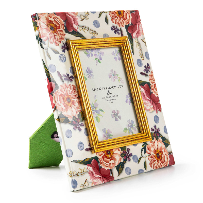 Gold Trim Floral Enamel 4" x 6" Tabletop Frame