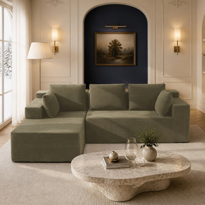 Modern Modular L-Shaped Sectional Sofa with Chaise, Deep Seat Corduroy Compression Foam Sofa, No Assembly Required
