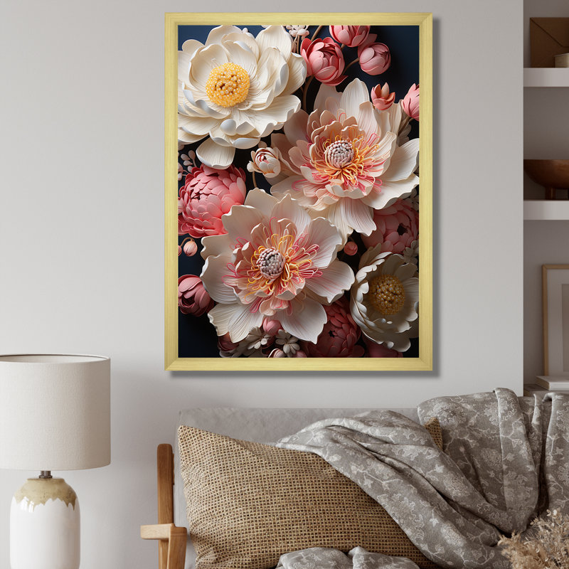 Pivoines ornées d'accents dorés magiques, Cadre photo doré simple, H 32 po x l 16 po x P 1 po
