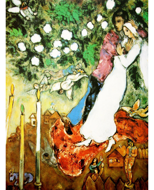 «The Three Candels» par Marc Chagall, reproduction d'art sur toile tendue, H 16 po x l 12 po x P 1,5 po