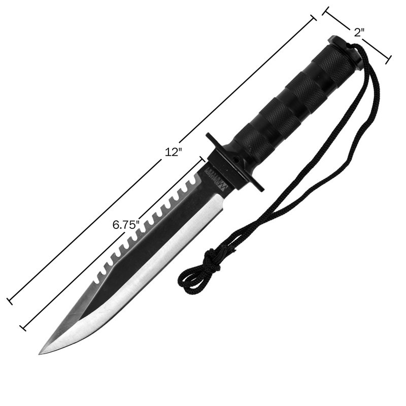 12-inch Knife Survival Kit - Stainless-Steel Fixed Blade with Serrated Back and Sheath by Whetstone