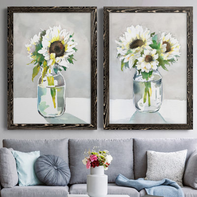 Tournesol I - ensemble de 2 peintures sur toile encadrées