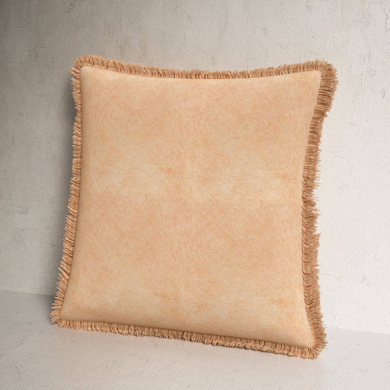 Steph Fringed Cotton Reversible Throw Pillow, 20" x 20", Slate, Down