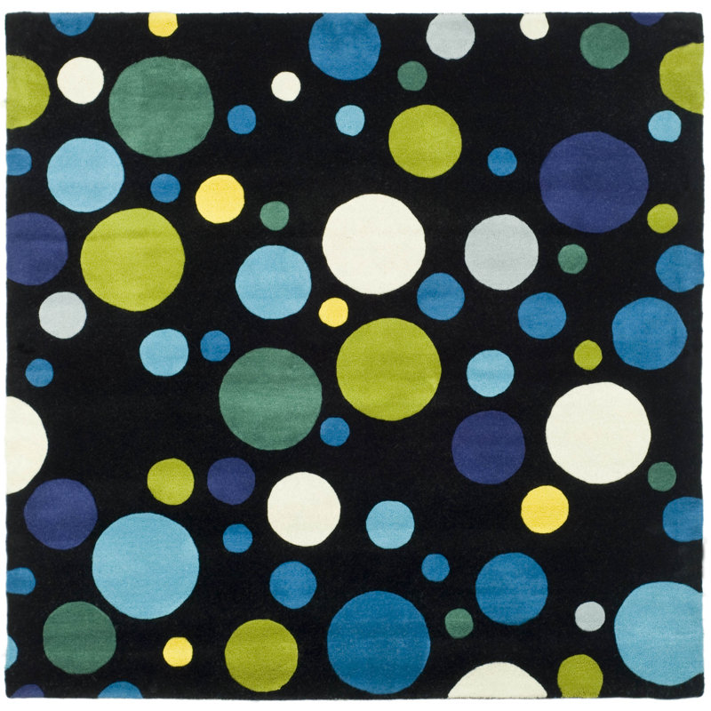 Tapis noir / multicolore en laine touffetée à la main Amier, Carré 8 pi