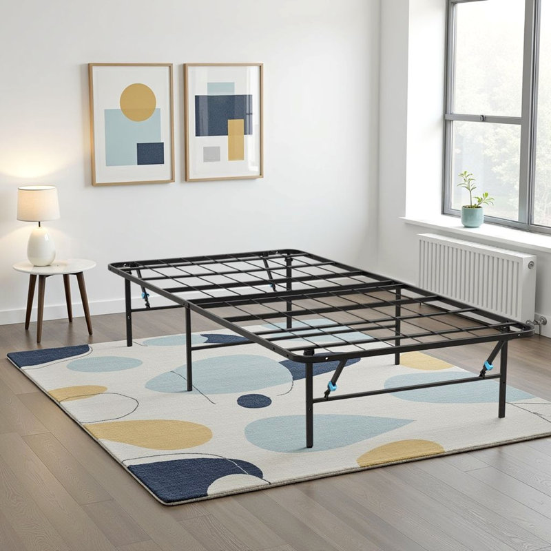 Structure de lit pliable en acier noir, taille simple, sans outil