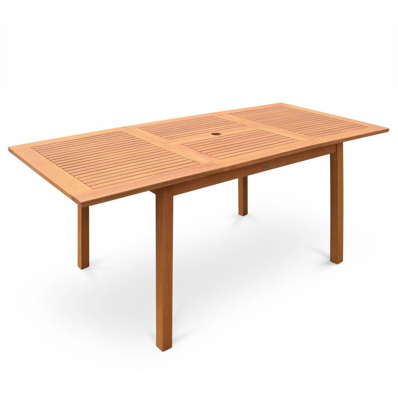 Dancy Rectangular Eucalyptus Extendable Outdoor Dining Table With Umbrella Hole , cm W 100cm cm D, 75cm H x 180cm L x 100cm W