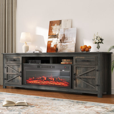 Farmhouse Fireplace Tv Stand With 36" Electric Fireplace, Wood Entertainment Center For Tvs Up To 80"/90", TV Console Table With Drawers & Cabinets