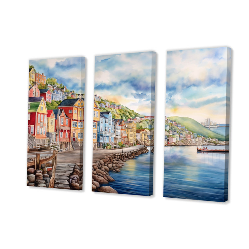 Terre-Neuve bord de mer I, reproduction sur toile 3 pièces, H 32 po x l 48 po x P 1 po