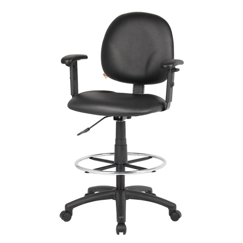 Zem Drafting Stool With Adjustable Arms & Chrome Footring, Black Vinyl