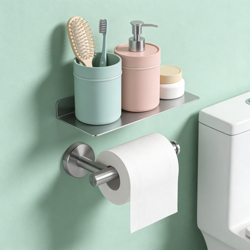 Porte-papier hygiénique mural en acier inoxydable de qualité supérieure, antirouille pour salle de bain et porte-rouleau de cuisine avec poignée sécurisée et fixation réglable