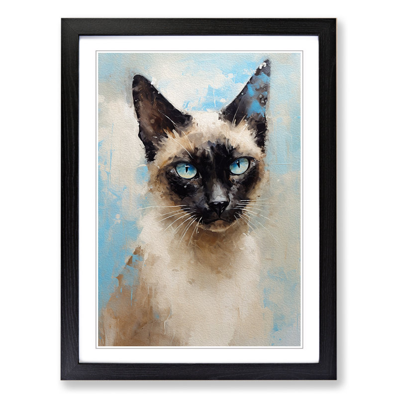 Siamese Cat Impressionism No.2 - Single Picture Frame Print on Wood, 46cm H x 34cm W x 2cm D, Black