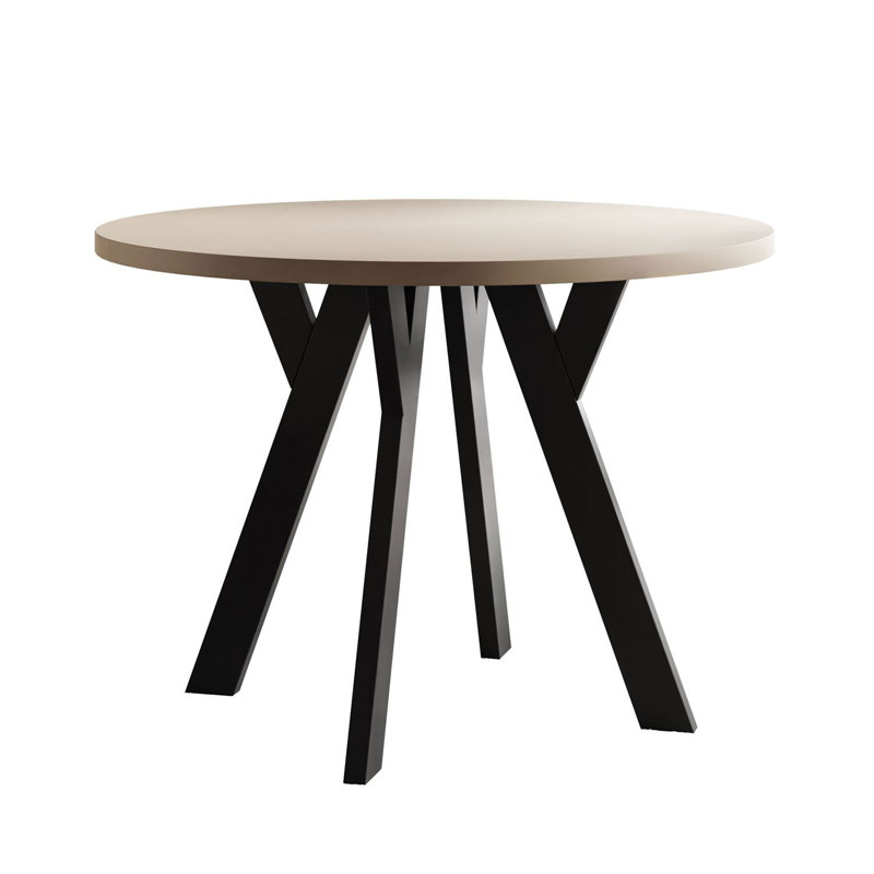 Extendable Round Metal Base Dining Table, Cashmere, Black