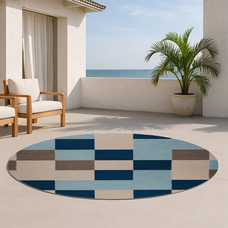 Tapis d'intérieur et d'extérieur à carreaux gris, Rond 5 pi