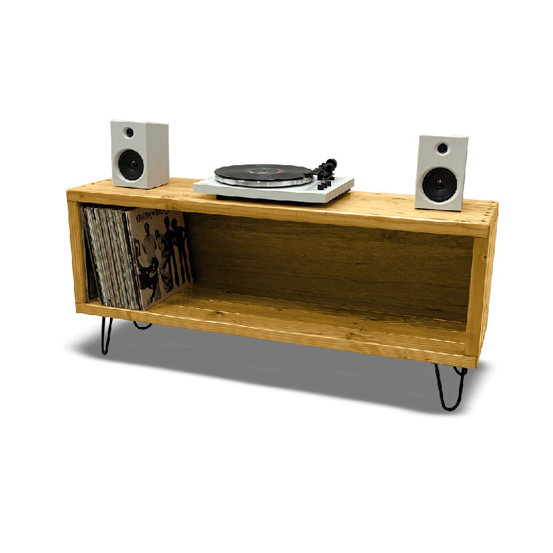 Rec Vinyl Record Storage, 22" H x 40" W x 14" D, Antique Walnut Stain