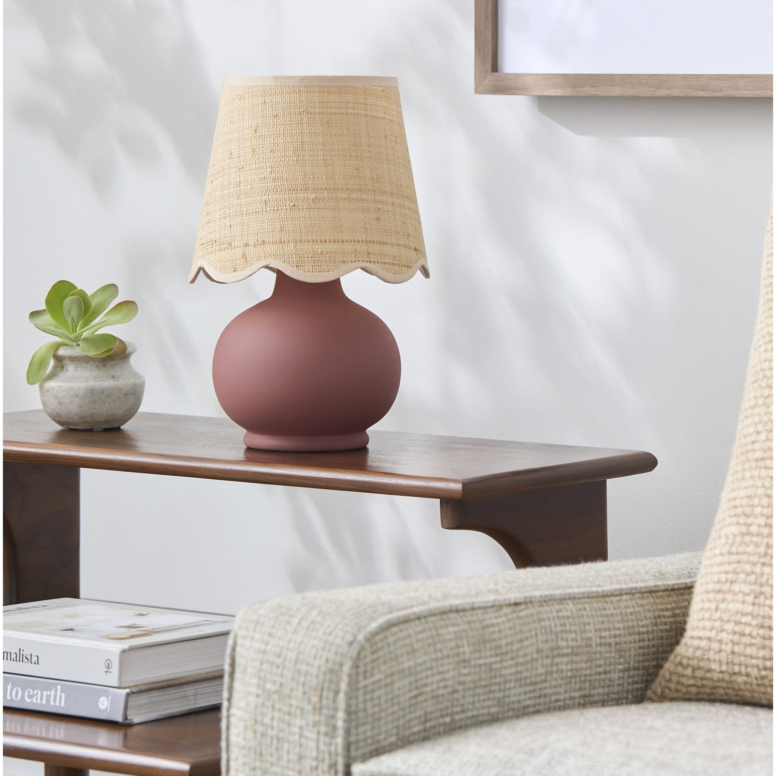 Momsen Scallop Ceramic Table Lamp, Red, Natural, 13"H x 8"W x 8"D