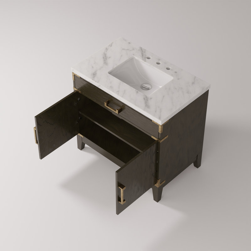 Meuble-lavabo simple avec plateau en marbre, Chêne brun