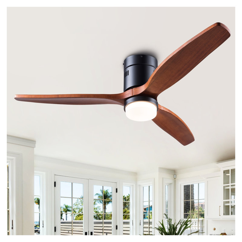 Ventilateur de plafond à intensité variable de 52 pouces avec pales en bois massif noyer foncé et noir