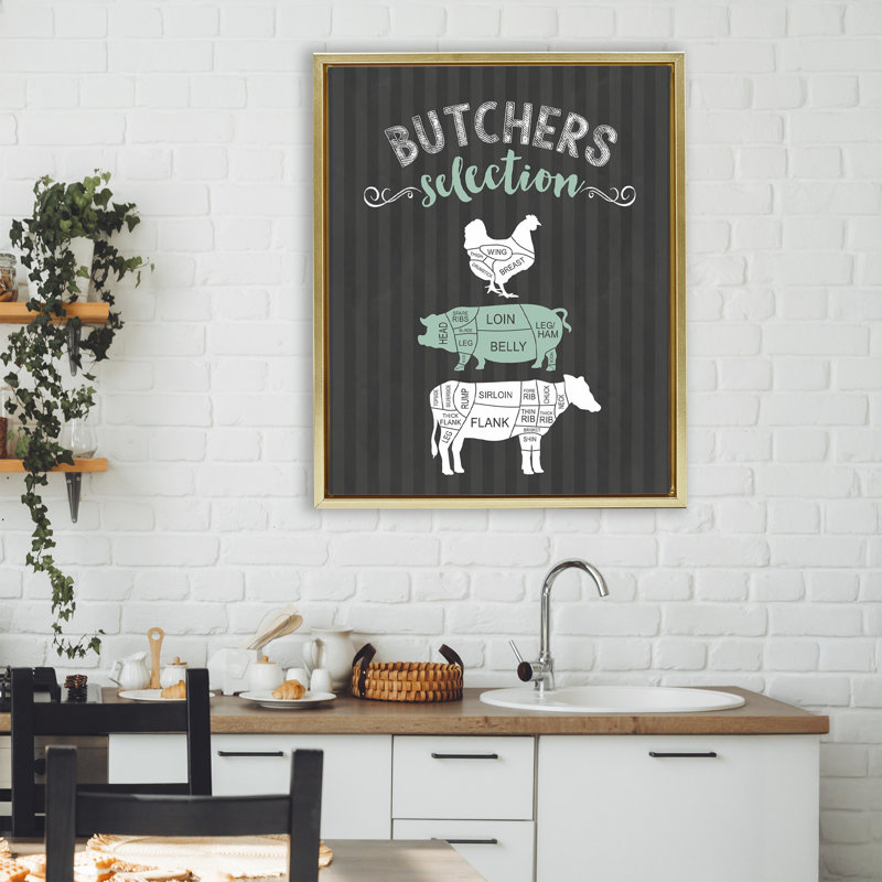 Cadre flottant noir et vert Butchers, H 31 po x l 25 po, Cadre flottant métallique doré