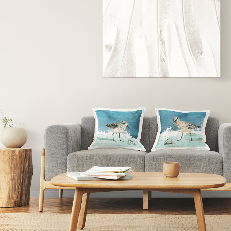 Sandpiper Birds Nautical Beach Map Blue Polyester Throw Pillows, Set of 2