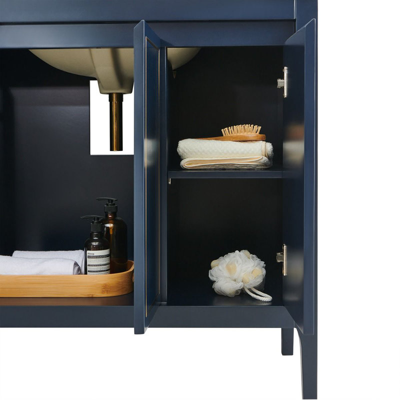 36'' Single Bathroom Vanity with Carrara Marble Top, Navy