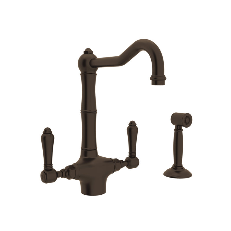 Acqui® Double Handle Kitchen Faucet With Side Spray, Tuscan Brass