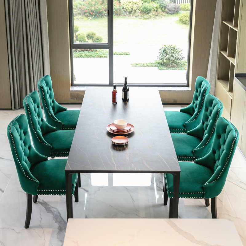 Delafield Lux Kitchen Dining Chairs, Black, Set Of 6, Green