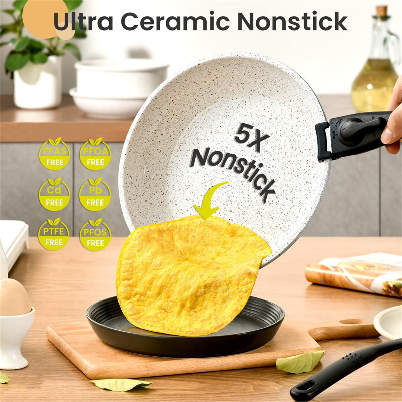 23-Piece White Granite Nonstick Aluminum Cookware Set with Detachable Handles