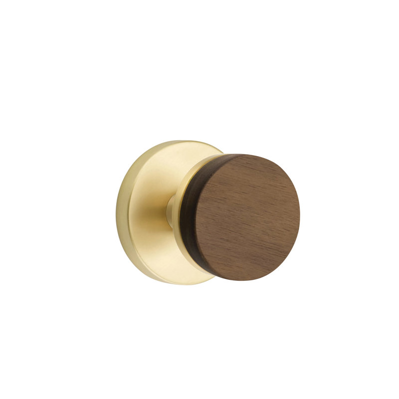 Ensemble de faux boutons Emtek Select avec rosette à disque et tige conique, bouton en noyer foncé, Laiton satiné