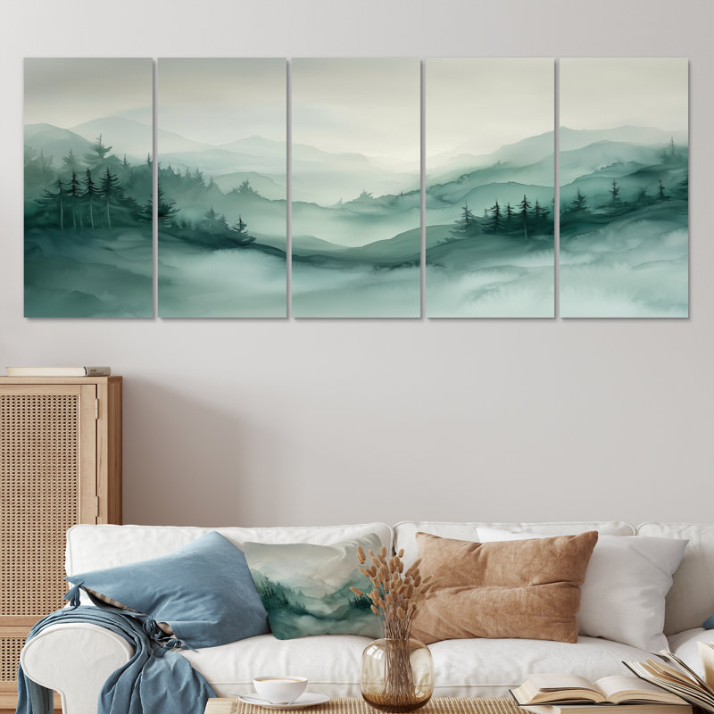 Fading Light Gradient Foret Landscape I - Lumière - Art mural traditionnel pour le salon, H 28 po x l 60 po, 5