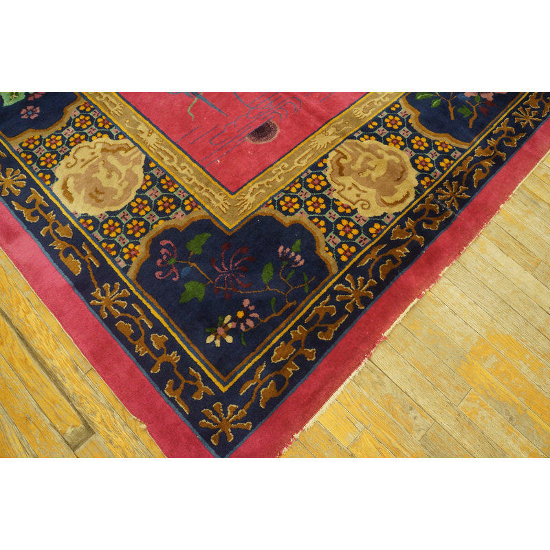 Hand Knotted Wool Floral Area Rug in Pink