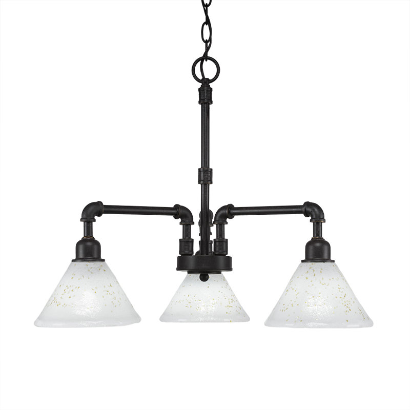 Lustre 3 lumières Eilif Vintage à finition granit foncé avec verre doré 7 "