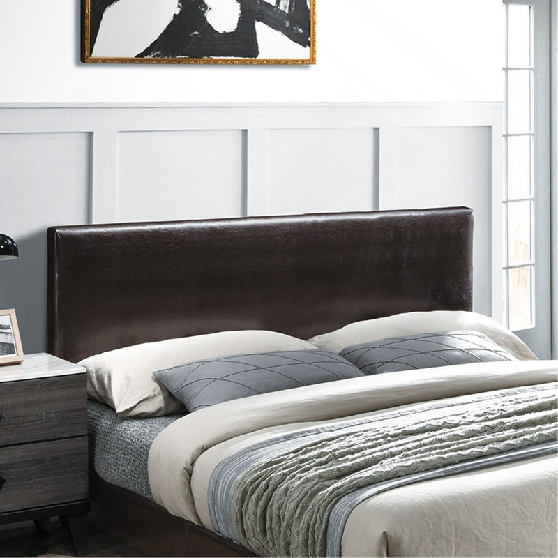 Tête de lit ajustable moderne en similicuir avec lit 1pc, Brun / Espresso, Grand lit