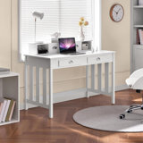 Large Computer Desk, White Home Office Workstation With 4 Storage Drawers, Modern PC Work Table 23 Deep With Monitor Stand For Screen, Wood Stable Executive Table With Large Desktop